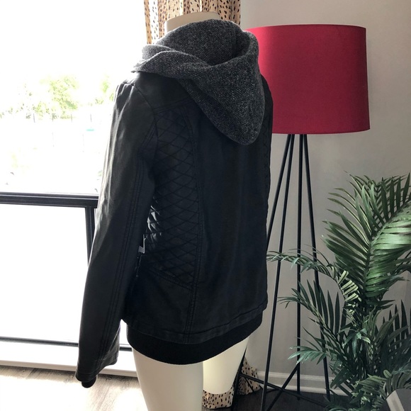 meriam knit hood faux leather jacket